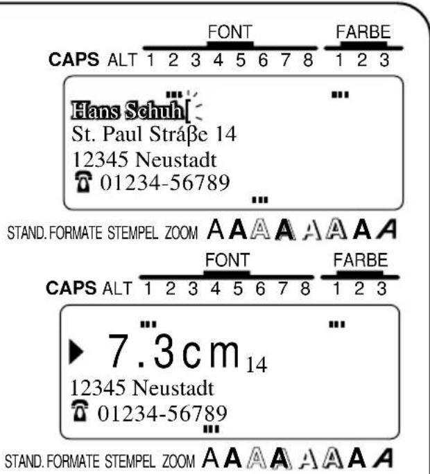 CAPS ALT 1 2 3 4 5 6 7 8 FONT FARBE Hans Schuh[ St. Paul Straße 14 12345 Neustadt 01234-56789 ... STAND. FORMATE STEMPEL ZOOM A A A A A A A CAPS ALT 1 2 3 4 5 6 7 8 FONT FARBE ► 7.3 cm₁₄ 12345 Neustadt 01234-56789 ... STAND. FORMATE STEMPEL ZOOM A A A A A A A