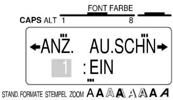 CAPS ALT 1 FONT FARBE 8 ANZ. AU.SCHN 1 : EIN STAND. FORMATE STEMPEL ZOOM A A A A A A A