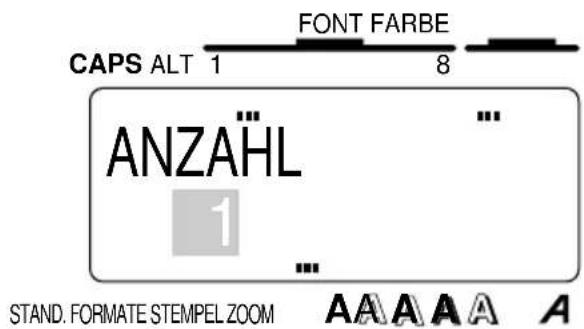 CAPS ALT 1 FONT FARBE 8 ANZAHL 1 ... STAND. FORMATE STEMPEL ZOOM A A A A A