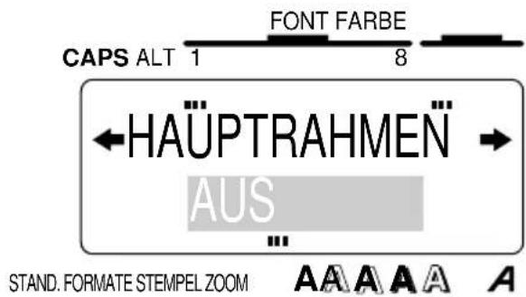 CAPS ALT 1 FONT FARBE 8 ←HAÜPTRAHMEN AUS STAND. FORMATE STEMPEL ZOOM AAAAA A