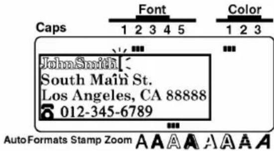 Caps 1 2 3 4 5 Font Color 1 2 3 John Smith South Main St. Los Angeles, CA 88888 012-345-6789 AutoFormats Stamp Zoom A A A A A A A A