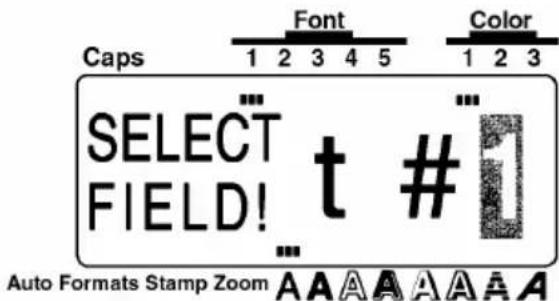 Caps 1 2 3 4 5 Font Color 1 2 3 SELECT FIELD! t # ... Auto Formats Stamp Zoom A A A A A A A A