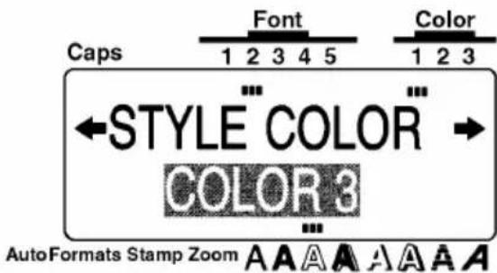 Caps Font Color 1 2 3 4 5 ←STYLE COLOR → COLOR 8 AutoFormats Stamp Zoom A A A A A A A A