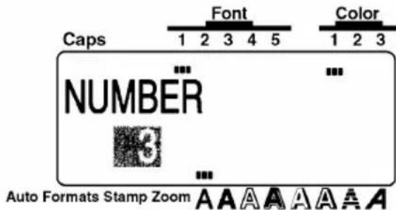 Caps 1 2 3 4 5 Font Color 1 2 3 NUMBER Auto Formats Stamp Zoom A A A A A A A A