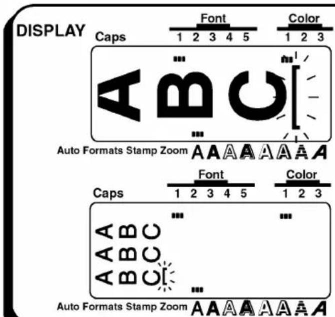 DISPLAY Caps Font Color 1 2 3 4 5 1 2 3 A B C Auto Formats Stamp Zoom A A A A A A A A Caps Font Color 1 2 3 4 5 1 2 3 A B C A B C A B C I Auto Formats Stamp Zoom A A A A A A A A