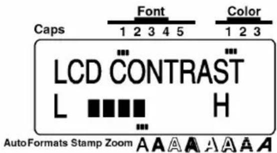 Caps Font Color 1 2 3 4 5 LCD CONTRAST L H AutoFormats Stamp Zoom A A A A A A A A