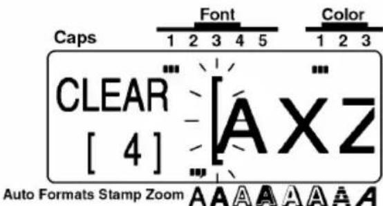 Caps 1 2 3 4 5 Font Color 1 2 3 CLEAR [ 4 ] AXZ Auto Formats Stamp Zoom A A A A A A A