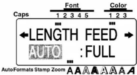 Caps Font Color 1 2 3 4 5 1 2 3 LENGTH FEED AUTO : FULL AutoFormats Stamp Zoom A A A A A A A A
