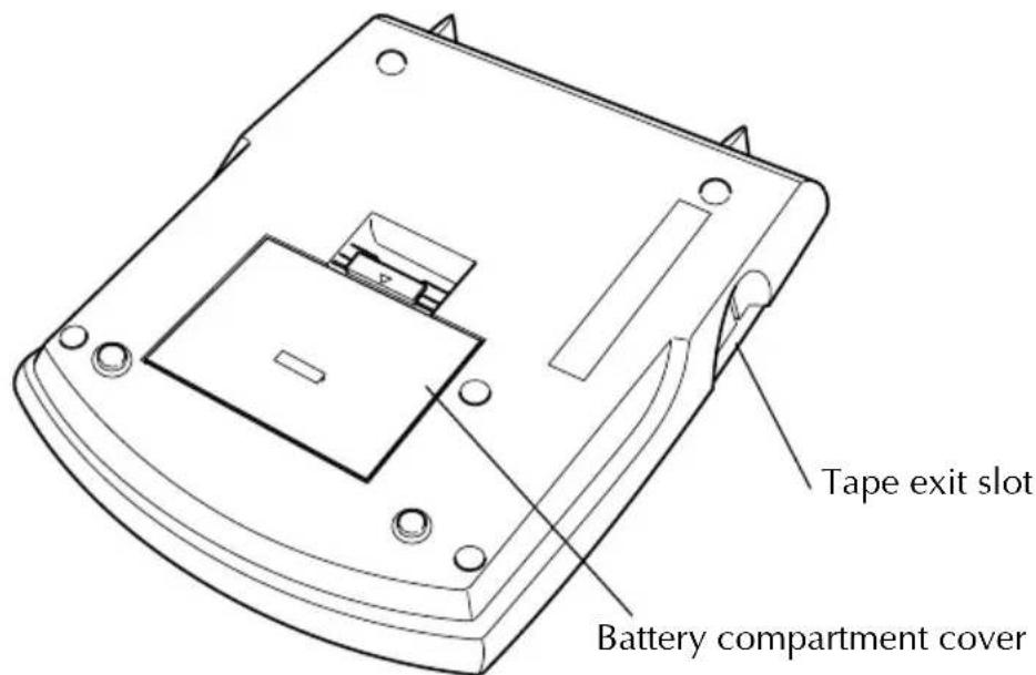 Tape exit slot Battery compartment cover