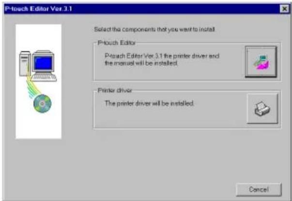 P-touch Editor Ver 3.1 Select the components that you want to install P-touch Editor P-touch Editor Ver 3.1 the printer driver and the manual will be installed. Printer driver The printer driver will be installed. Cancel