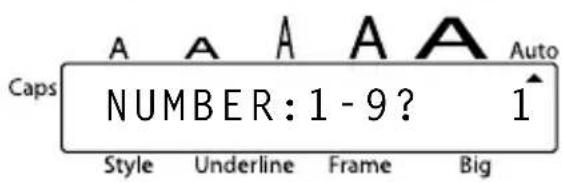 Caps A A A A A Auto NUMBER: 1 - 9? 1 Style Underline Frame Big