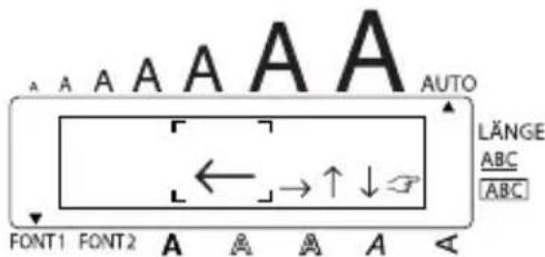 A A A A A A AUTO LÄNGE ABC [ABC] ← → ↑ ↓ FONT1 FONT2 A A A A A <