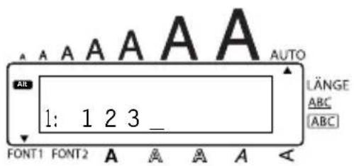 A A A A A A AUTO LÄNGE ABC [ABC] AR 1: 1 2 3 _ FONT1 FONT2 A A A A A <