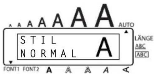 A A A A A A AUTO STIL NORMAL LÄNGE ABC [ABC] FONT1 FONT2 A A A A A <
