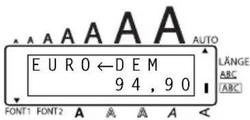 EURO←DEM 94, 90 LÄNGE ABC ABC FONT1 FONT2 A A A A A