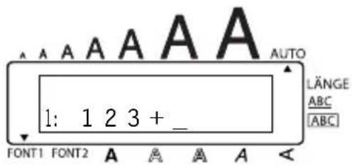 A A A A A A AUTO LÄNGE ABC [ABC] 1: 1 2 3 + _ FONT1 FONT2 A A A A A <