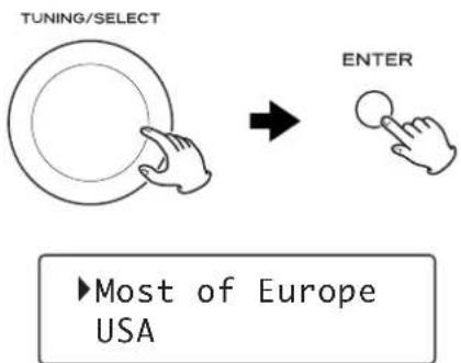 TUNING/SELECT ENTER ►Most of Europe USA