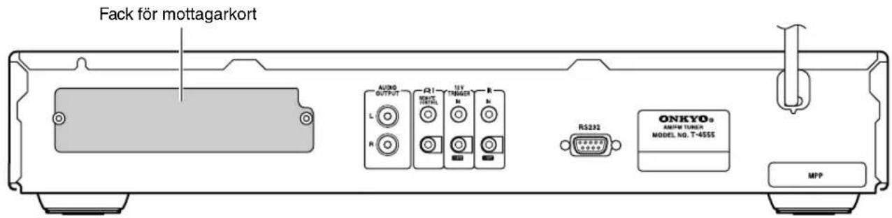 Fack för mottagarkort AUDIO OUTPUT L R Q1 TENET MODEL 10V TRI6DS M R ONKYO3 AM/FW TUNER MODEL NO. T-4555 RS232 ONKYO3 AM/FW TUNER MODEL NO. T-4555 MPP