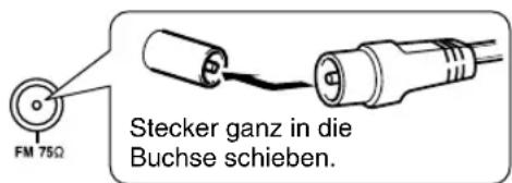 FM 75Ω Stecker ganz in die Buchse schieben.