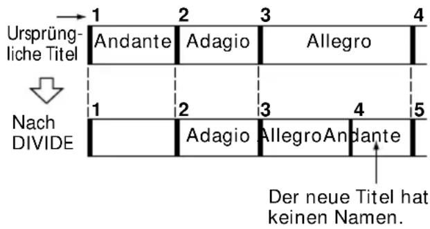 Ursprüngliche Titel 1 2 3 4 Andante Adagio Allegro Nach DIVIDE 1 2 3 4 5 Adagio AllegroAndante Der neue Titel hat keinen Namen.