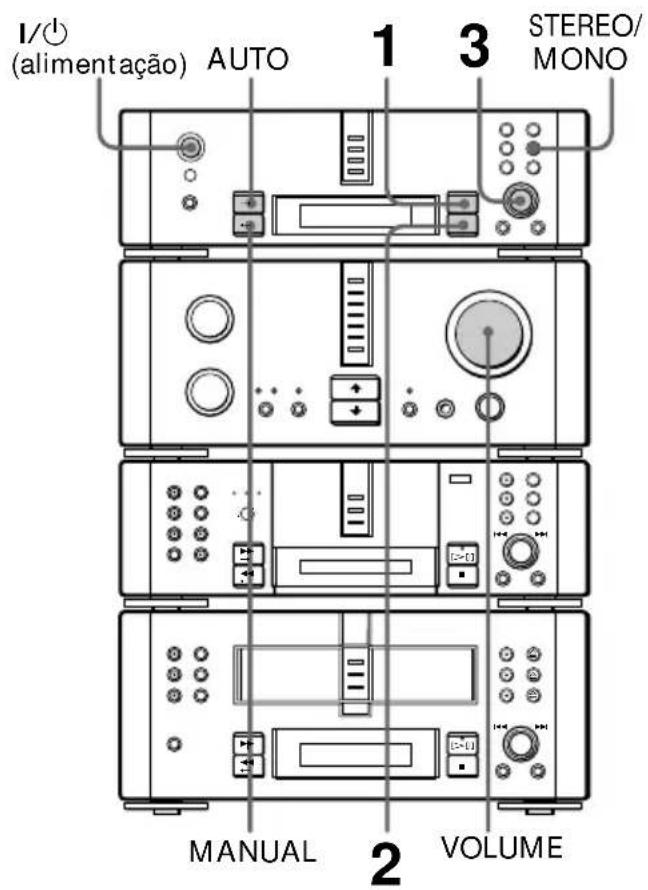 I/O (alimentação) AUTO 1 3 STEREO/ MONO MANUAL VOLUME