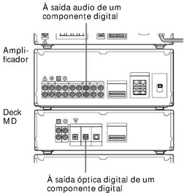 À saída audio de um componente digital Ampli- ificador Deck MD À saída óptica digital de um componente digital