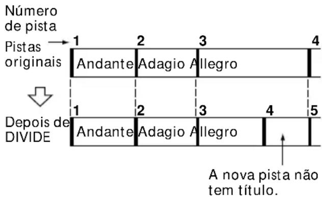 Número de pista Pistas originais → 1 2 3 4 Andante Adagio Allegro Depois de DIVIDE → 1 2 3 4 5 Andante Adagio Allegro A nova pista não tem título.