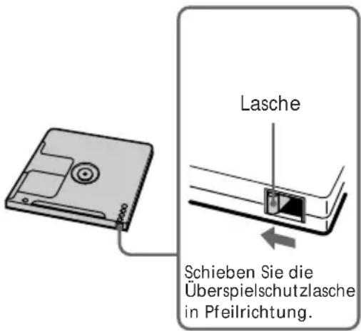 Lasche Schieben Sie die Überspielschutzlasche in Pfeilrichtung.