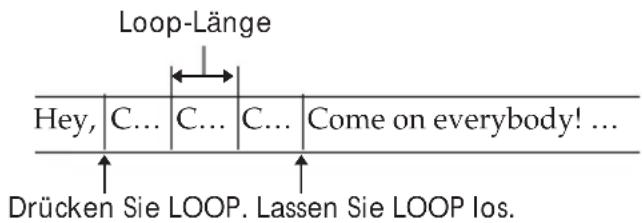 Loop-Länge Hey, C... C... C... Come on everybody! ... Drücken Sie LOOP. Lassen Sie LOOP los.
