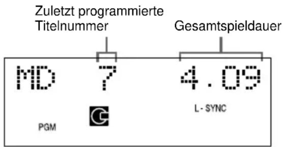 Zuletzt programmierte Titelnummer Gesamtspieldauer MD 7 4.09 PGM C L-SYNC