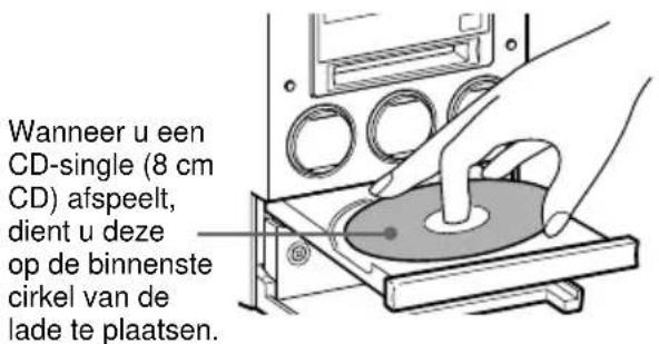Wanneer u een CD-single (8 cm CD) afspeelt, dient u deze op de binnenste cirkel van de lade te plaatsen.