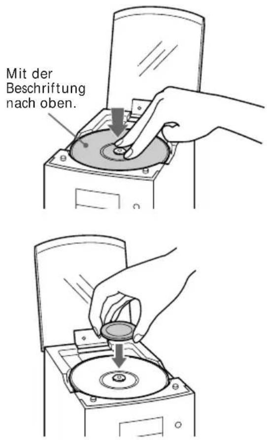 Mit der Beschriftung nach oben.