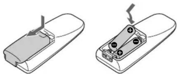 SONY CM-ED1 - Einlegen von zwei R6-Batterien (Größe AA) in die Fernbedienung - 1