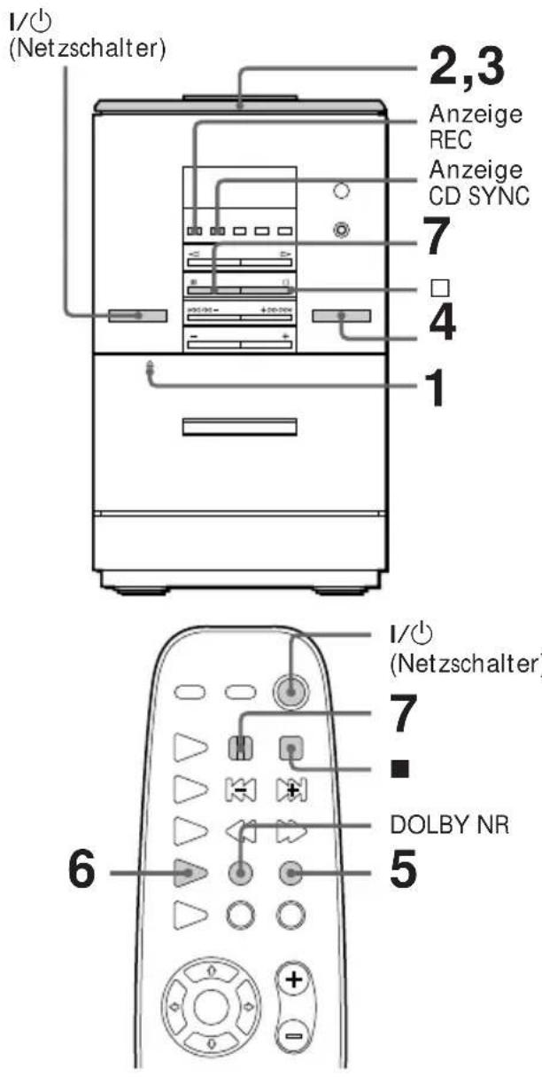 I/O (Netzschalter) 2,3 Anzeige REC Anzeige CD SYNC 7 4 1 I/O (Netzschalter) 7 ■ DOLBY NR 5 6