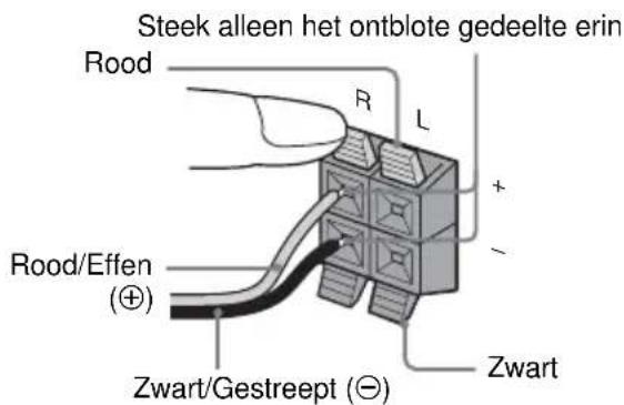 Steek alleen het ontblote gedeelte erin Rood R L + - Rood/Effen (⊕) Zwart/Gestreept (⊖) Zwart
