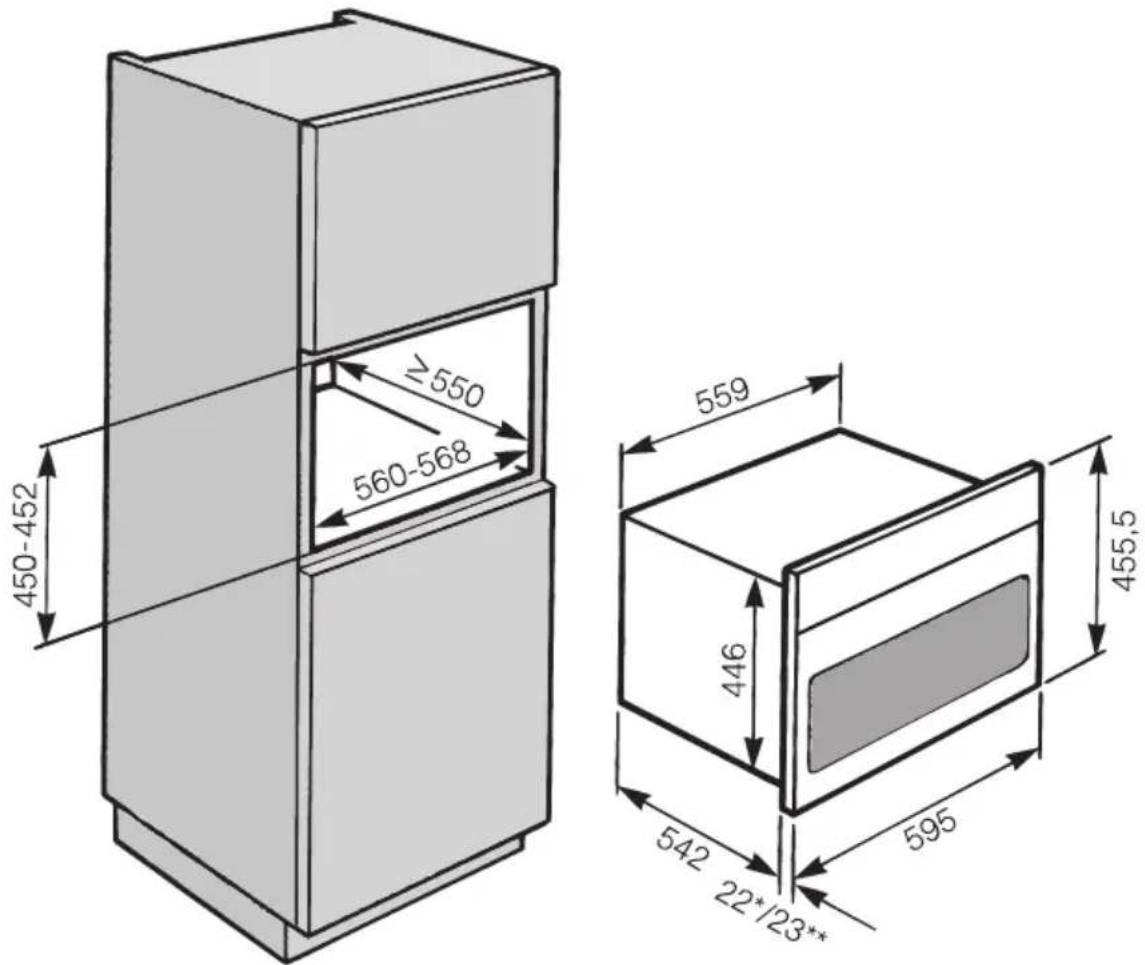 MIELE H6300BM - Abmessungen und Schrankausschnitt - 1