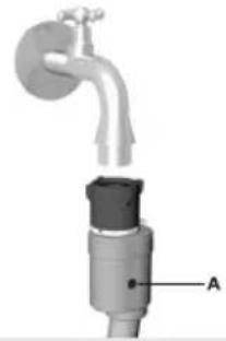 3D diagram of a faucet with a labeled component (A), showing internal structure without any text or symbols.