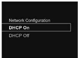 Network Configuration DHCP On DHCP Off