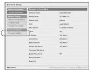 PIONEER XN-P02 - Klicken Sie Network Setup → Firmware Update an. - 1