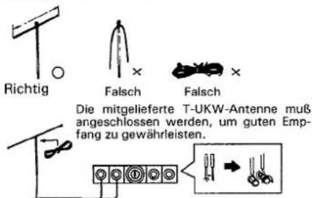 Richtig Falsch Falsch Die mitgelieferte T-UKW-Antenne muß angeschlossen werden, um guten Empfang zu gewährleisten.