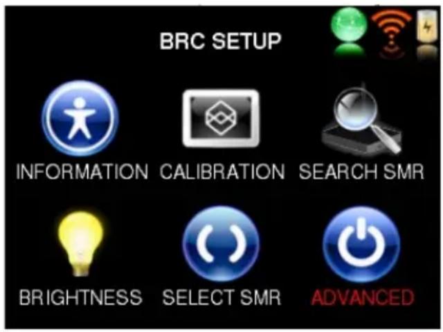 BRC SETUP INFORMATION CALIBRATION SEARCH SMR BRIGHTNESS SELECT SMR ADVANCED