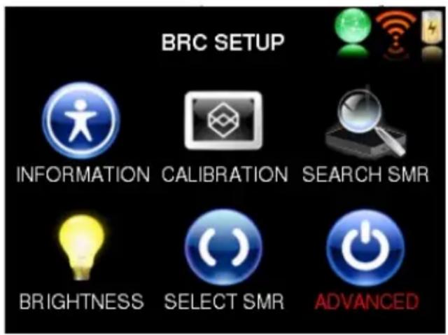 BRC SETUP INFORMATION CALIBRATION SEARCH SMR BRIGHTNESS SELECT SMR ADVANCED