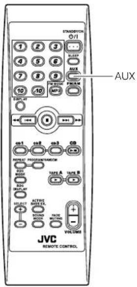 STADIATION O/I 1 2 3 4 5 6 7 8 9 10 10 DISPLAY + - CO1 CO2 CO3 CO REPEAT PROGRAM/PROGRAM OFF MODE OFF DISPLAY SELECT ACCESS + + ROUND MODE VOLUME AUX JVC REMOTE CONTROL
