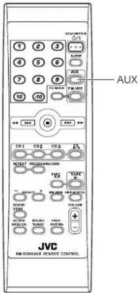 JVC RM-SOUMAR REMOTE CONTROL CD1 CD2 CD3 RESET PROGENUEMENT TAPE TAPE SELECT VOLUME ROUND VOLUME + - RETURN TURBO + - SLEEP + - AUX