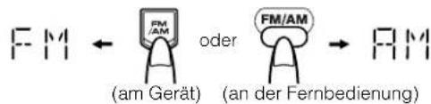 FM ← FM/AM oder FM/AM → FM (am Gerät) (an der Fernbedienung)