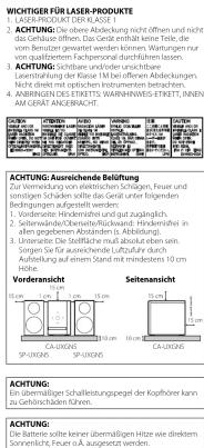 WICHIGTER FÜR LASER-PRODUKTE 1. LÄSCHSLECKT ORT-EKLASE 2. ACHTUNG: Schäfer und ähnliche Leistung nicht öffnen und nicht auf das Gehäse frühen. Das Gerät enthält keine Teile, die vom 100 mm bis vor allem können. Wartungen nur von qualizemem Fachpersonal durchführen lassen. 3. ACHTUNG: Schlachte und anderer einschließlich füsse. Er für 10 m Abgaben Abdeckungen. Nicht direkt mit optischen Instrumenten betrachten. Abbreviation der Kapier - MARNHWABB STRETTS (INN) AM GERAT ANGERARCT. 4. ACHTUNG: Ausreichende Beliefung Zur Vermeldung von elektrischen Schlagten, Feuer und sonstigen Sachannten das Gerät unter folgenden Anschaffungen. Ein erfasstellt werden. 5. Vorderseite Hindermittel und gut zugänglich. Seilungssteuern, Steuernschaften, Handelsmittel in allen gegebenen Abständen (in. Abbildung). 6. Sondere Sie für ausreichende Luftzufahr durch Aufstellung auf einem Stand mit mindestens 10 cm Holz. Vorderansicht 50 x 10 cm 50 x 10 cm CA-UXONS SP-UXONS 50 x 10 cm CA-UXONS 50 x 10 cm Seitenansicht 50 x 10 cm CA-UXONS 50 x 10 cm CA-UXONS Auf einbemöhnige Schaltzeitsgegenget der Pohörkerin kann zu Gehirschulden können. ACHTUNG: Auf einer leiter übernäßigen Hirze wie direktem Sonnenliche, Feuer e./ausgesetzt werden.