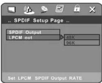 SPDIF Setup Page SPDIF Output LPCM out 48K 96K Set LPCM SPDIF Output RATE