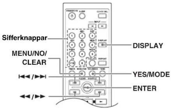 Sifferknappar MENU/NO/ CLEAR DISPLAY YES/MODE ENTER