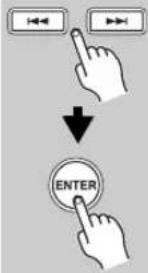 Diagram showing finger pressing a button labeled 'ENTER' with directional arrows and speech bubbles