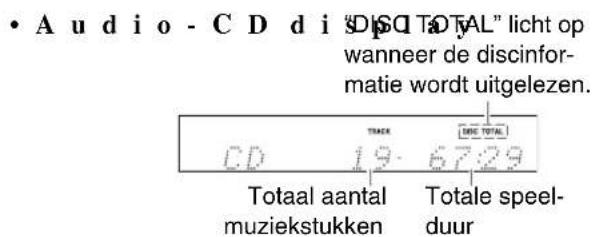 • Audio - CD display TOTAL" licht op wanneer de discinformatie wordt uitgelezen. CD 19-67:29 Totaal aantal muziekstukken Totale speelduur
